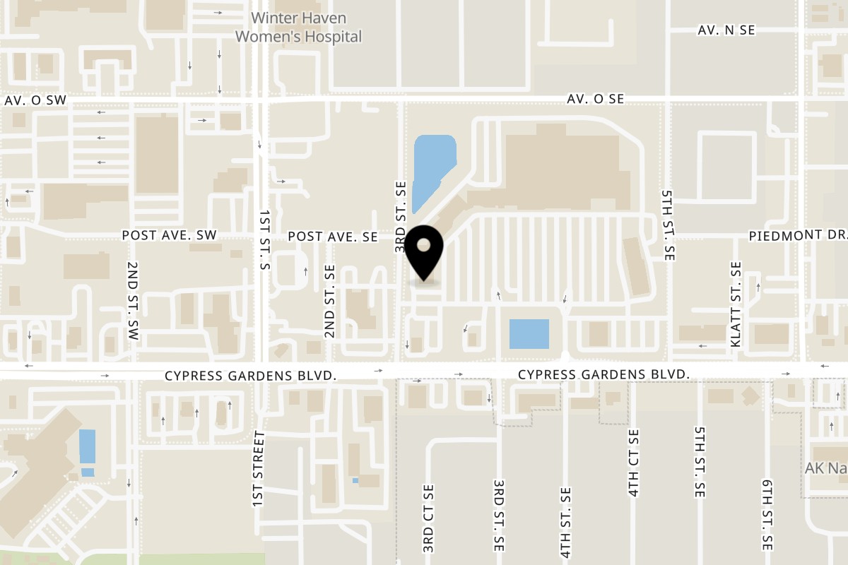 Map showing the location of Mochinut Winter Haven on 303 Cypress Gardens Blvd in Winter Haven