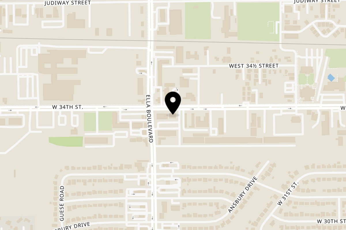 Map showing the location of Mochinut Houston Heights on 1717 W 34th St #900 in Houston