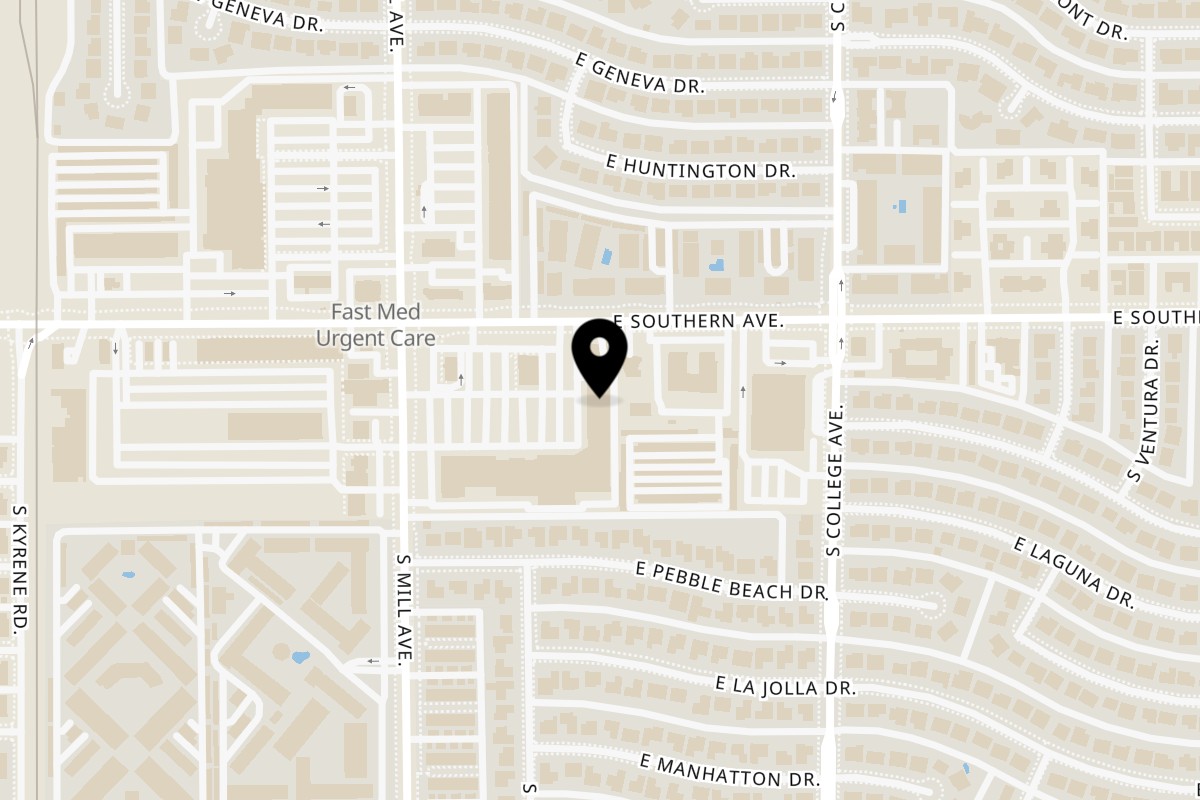 Map showing the location of Mochinut Tempe on 117 E Southern Ave in Tempe