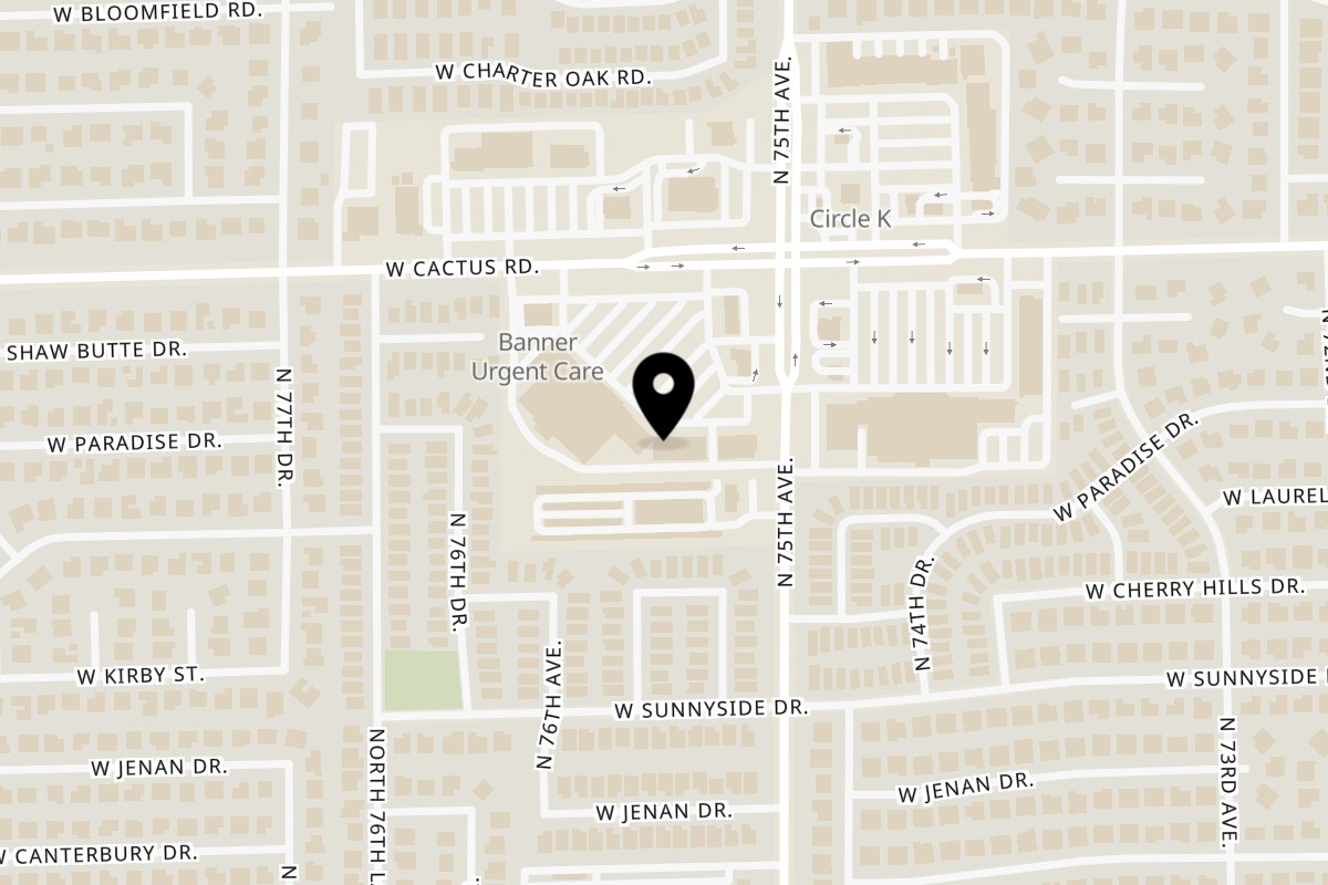Map showing the location of Mochinut Peoria on 7549 W Cactus Rd #109 in Peoria
