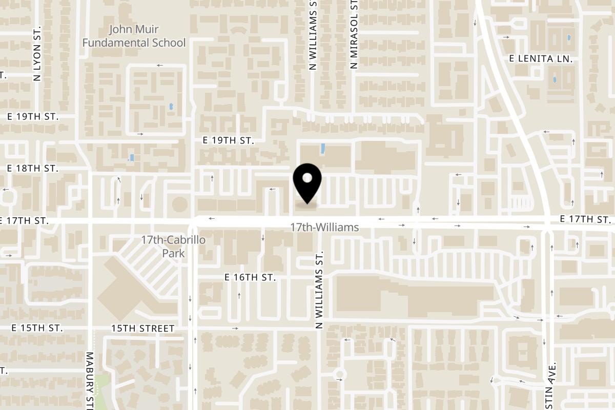 Map showing the location of Mochinut Santa Ana on 1935 17th St C in Santa Ana