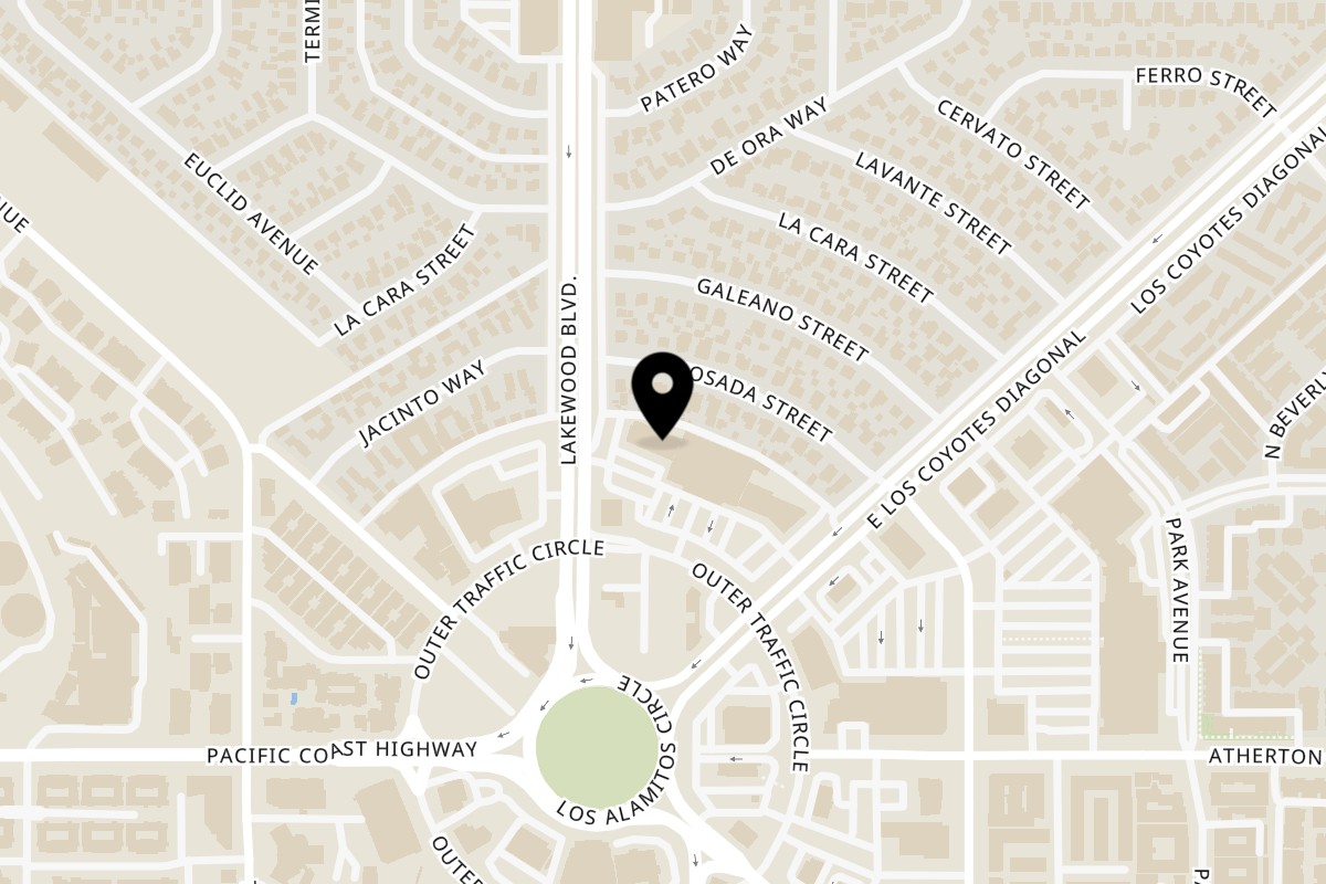 Map showing the location of Mochinut Long Beach on 1936 N Lakewood Blvd in Long Beach