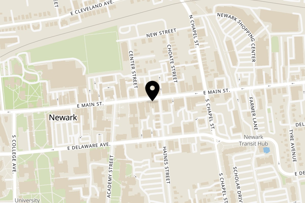Map showing the location of Mochinut Newark on 133 E Main St in Newark