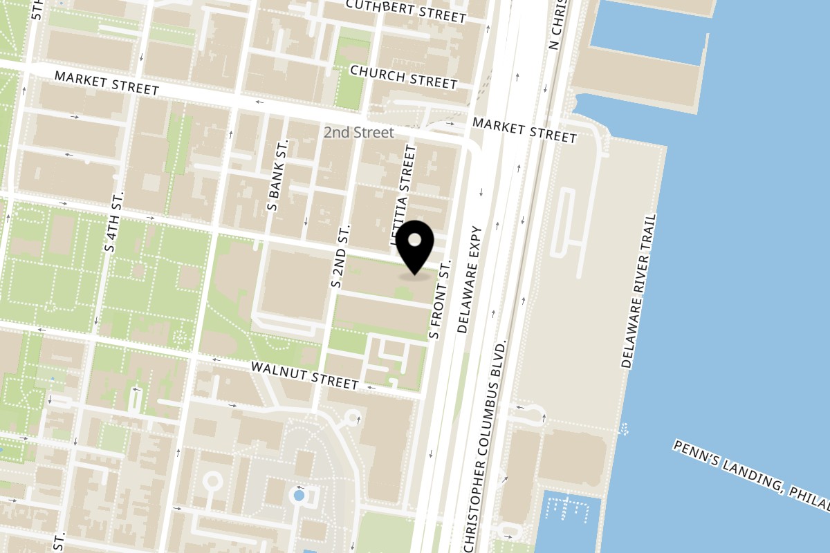 Map showing the location of Mochinut Philadelphia on 108 Chestnut St #4 in Philadelphia