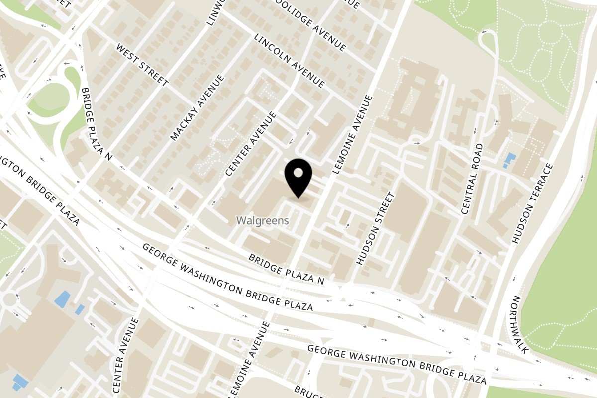 Map showing the location of Mochinut Washington Bridge Plaza on 2151 Lemoine Ave #5 in Fort Lee
