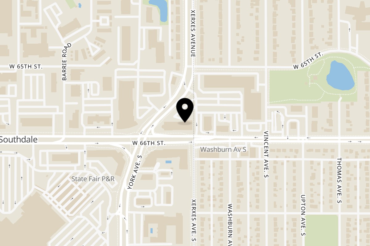Map showing the location of Mochinut Edina on 6543 York Ave S in Edina