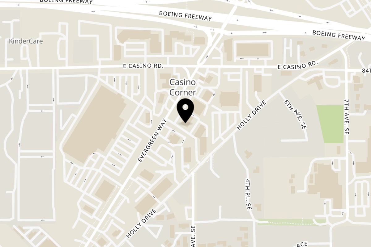Map showing the location of Mochinut Everett on 8417 Evergreen Wy Unit 100 in Everett