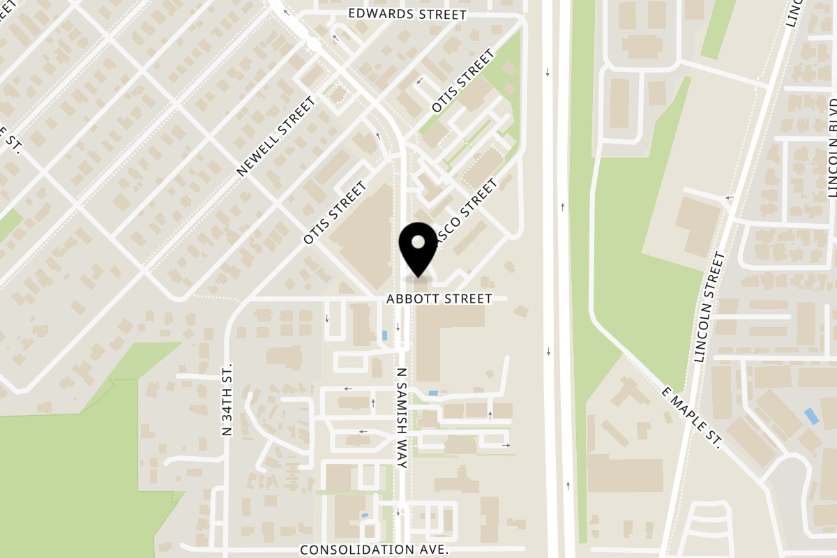 Map showing the location of Mochinut Bellingham on 228 N Samish Way in Bellingham